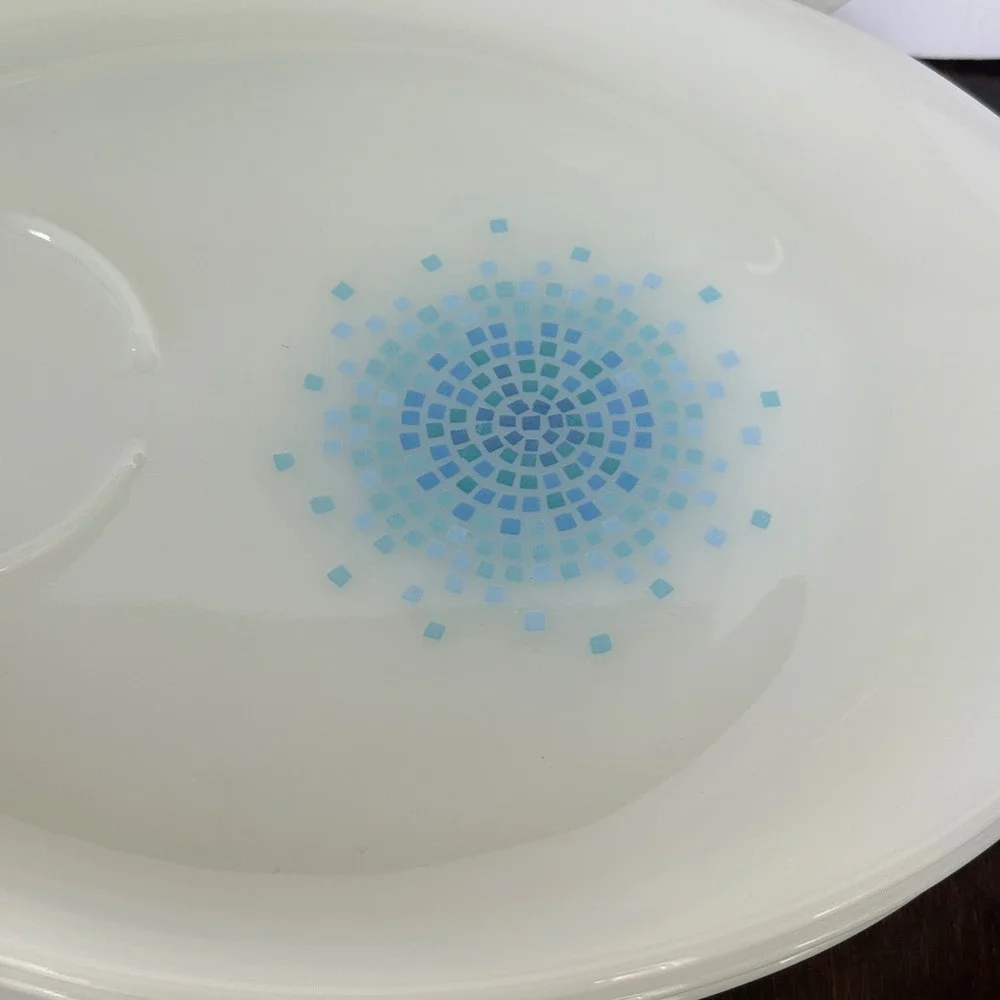 Vtg. Fire-King Blue Star Mosaic Milk Glass Snack Plates Set of 4 Anchor Hocking